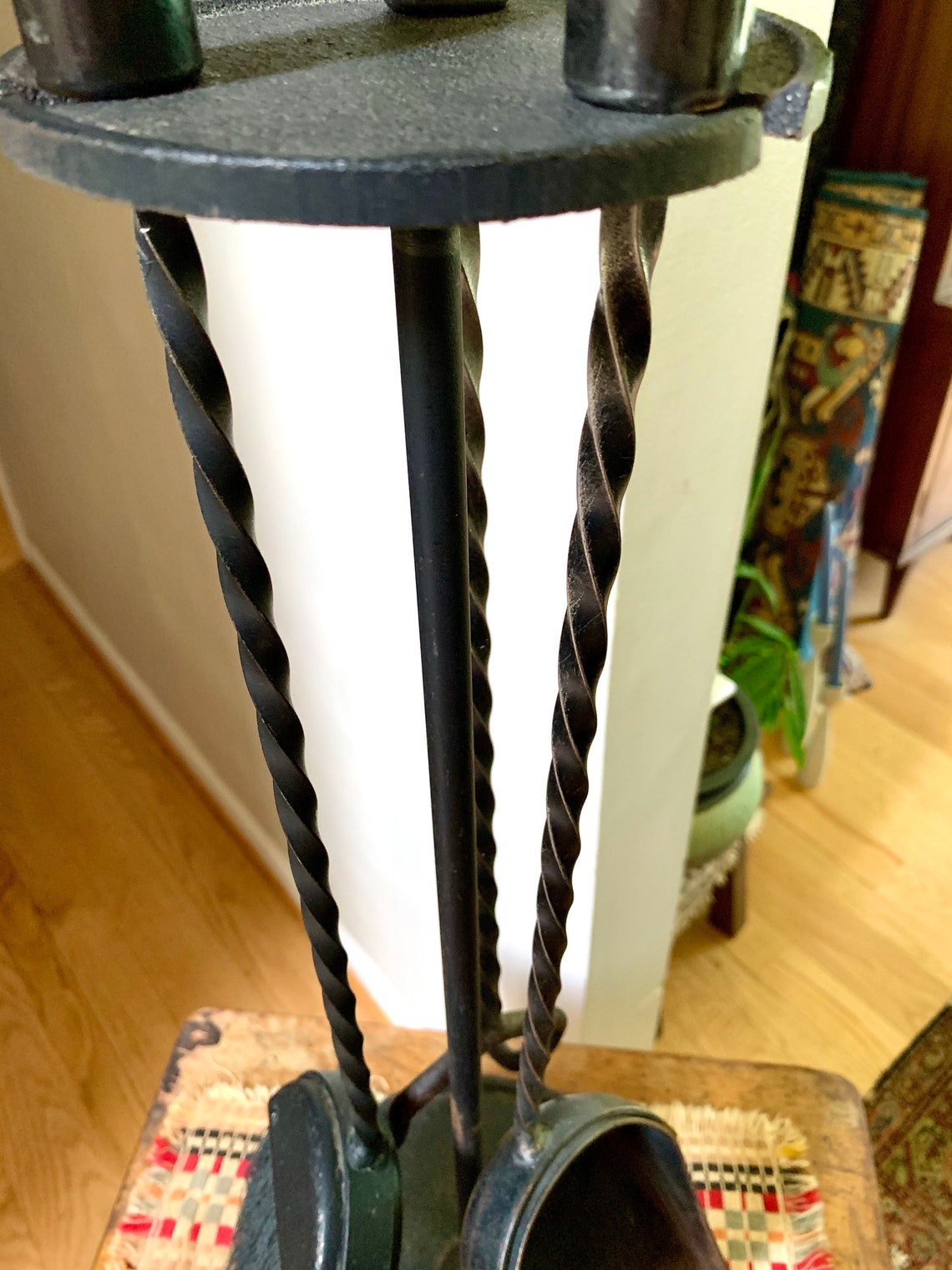 Vintage Wrought Iron Fireplace Tool Set Twisted Wrought Iron Etsy