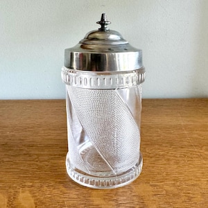 Boîte vintage en verre et argent | Pot en verre de style barbier | bocal en verre texturé | Pot à cornichons en verre décoré | Pot en verre à fond étoilé