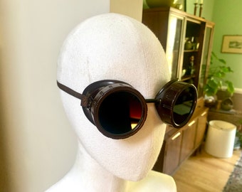 Brown Framed Safety Goggles | Steampunk Style Welding Glasses | Vintage Riding Goggles | Industrial Welding Glasses | Welding Goggles