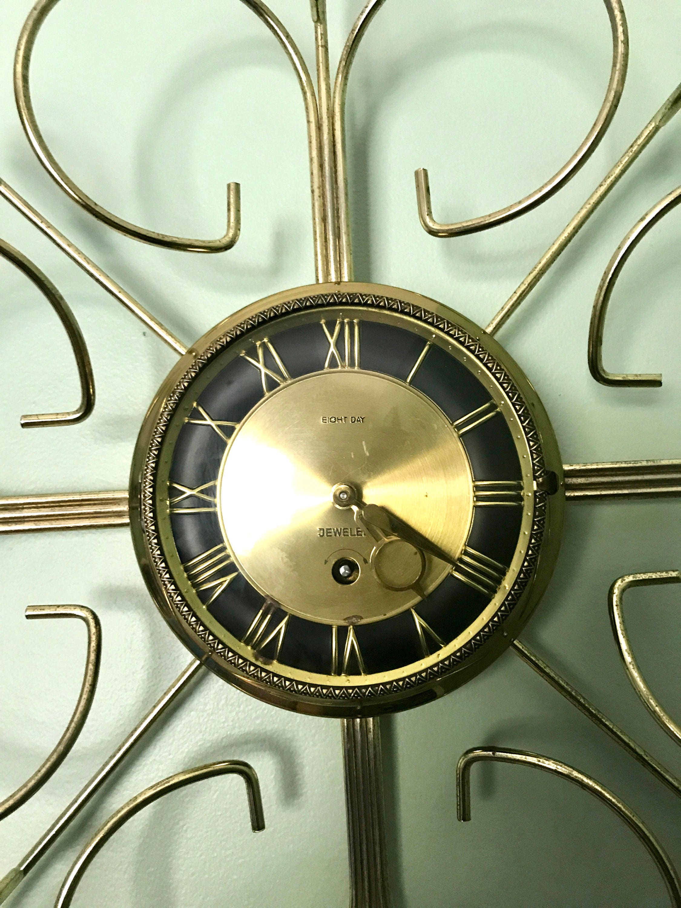 Vintage Retro Starburst Wall Clock Gold Sunburst Eight Day Etsy
