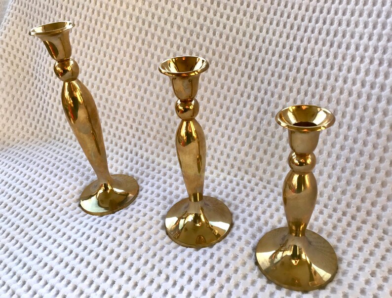 Set of 3 Solid Brass Candlestick 3 Brass Candles Sticks Etsy