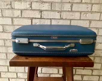 American Touister Koffer | Jahrgang Marine blau Reise Fall | Mid Century Blue Hardshell Koffer | Blue Overnight Case | Retro Reisetasche