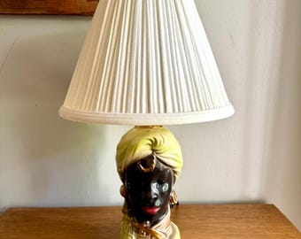 Vintage Porcelain Blackamoor Boudoir Lamp | Rewired Nubian Genie Head Lamp | Shawnee Pottery | Blackamoor Sultan Ceramic Head Lamp