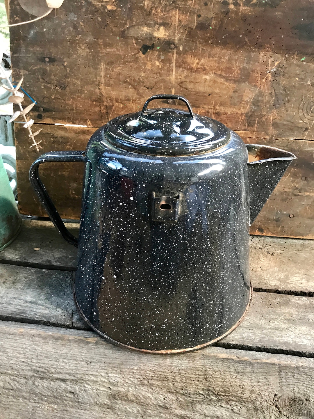 Rustic Graniteware Coffee Pot Planter Vintage Rustic Plant Holder