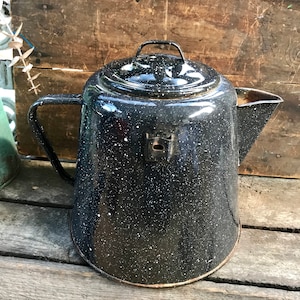 Rustieke Graniteware koffie Pot Planter | Vintage rustieke Plant houder | Rustiek Decor | Het Decor van de boerderij | Emaillewerk Planter | Westelijke Decor