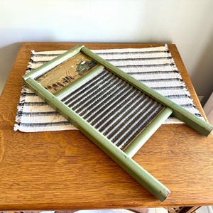 Rustic Distressed Green Washboard | Small Winter Mountain Themed Washboard | Distressed Green Washboard | Rustic Galvanized Washboard