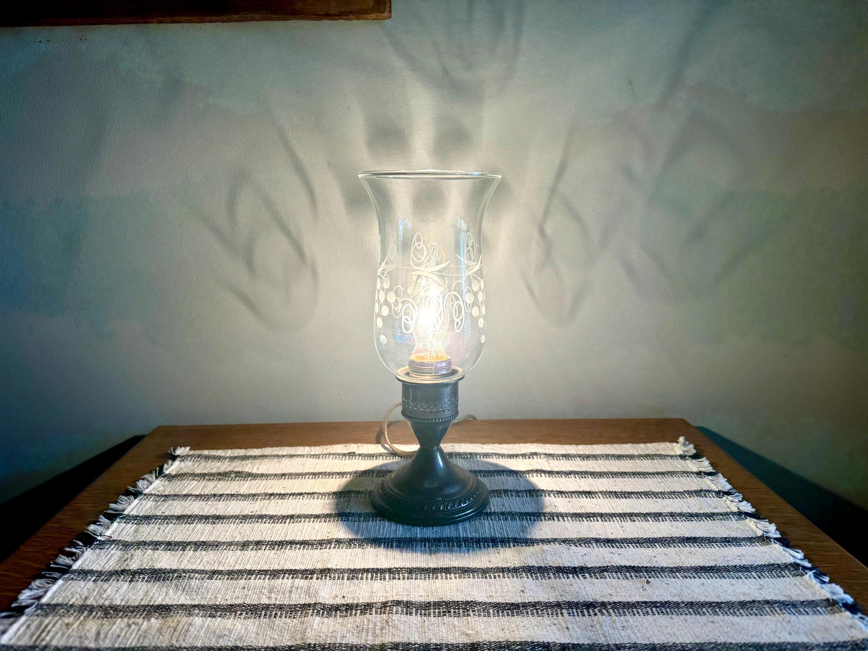 Vintage Crest Silver Co. Sterling Hurricane Glass Lamp