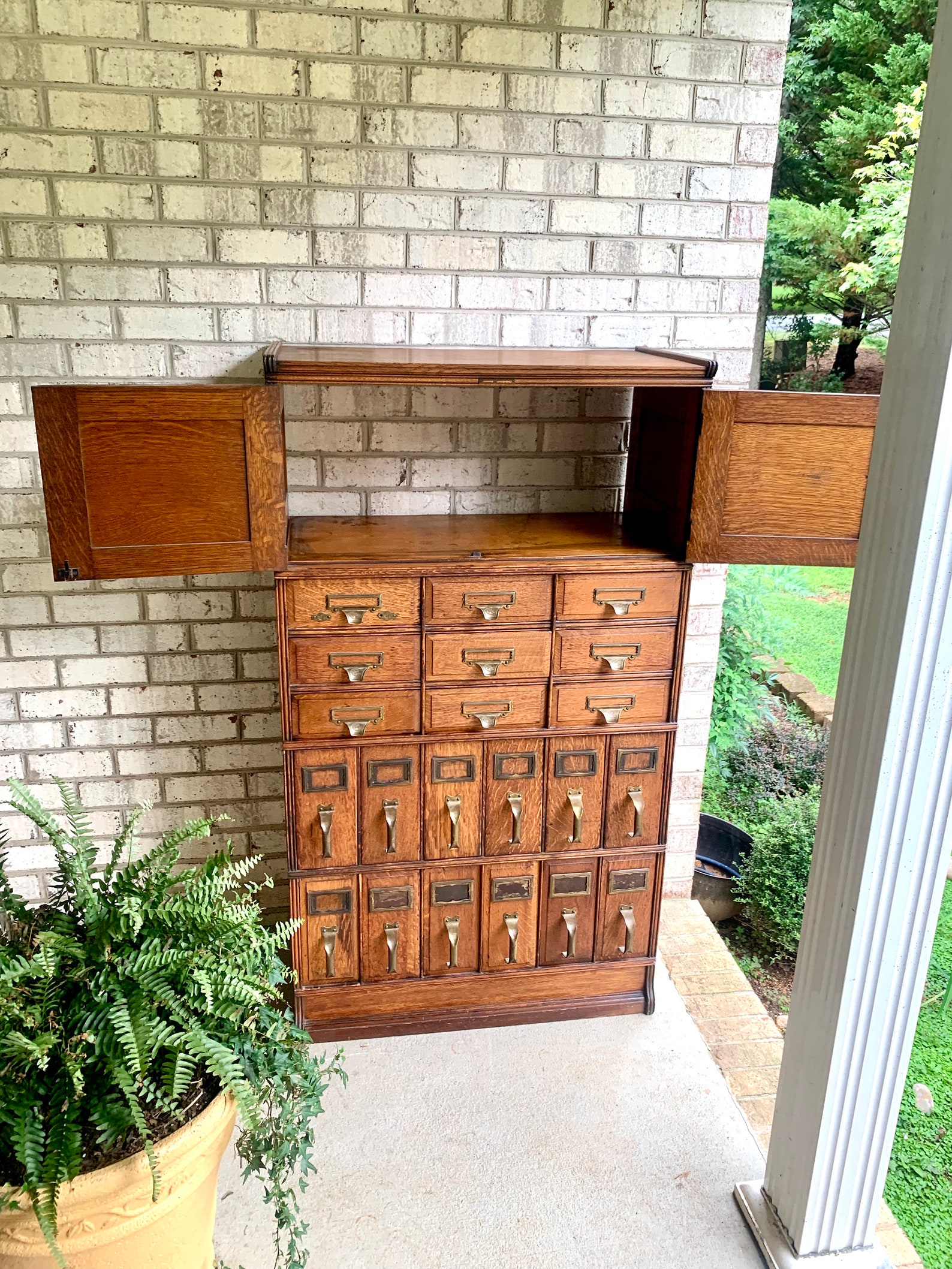 Antique Yawmen & Erbe Wood Filing Wooden 20 Drawer Library