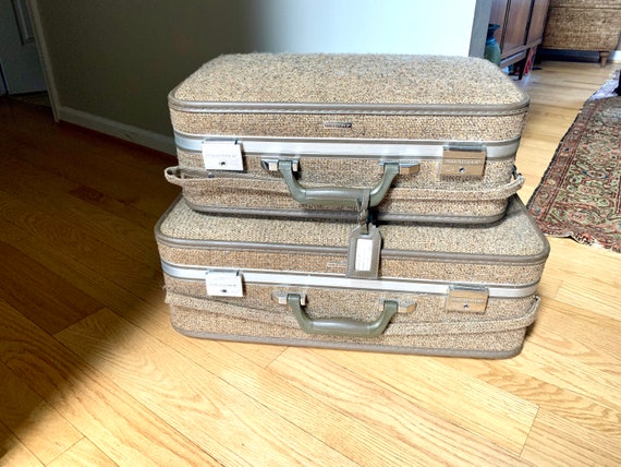 Set of Halston III Tweed Suitcases | Rolling Tweed