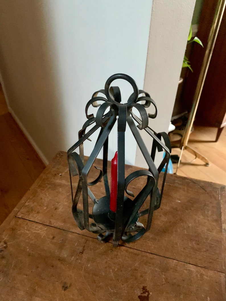 Vintage Hanging Iron Candle Holder Hanging Wrought Iron Etsy