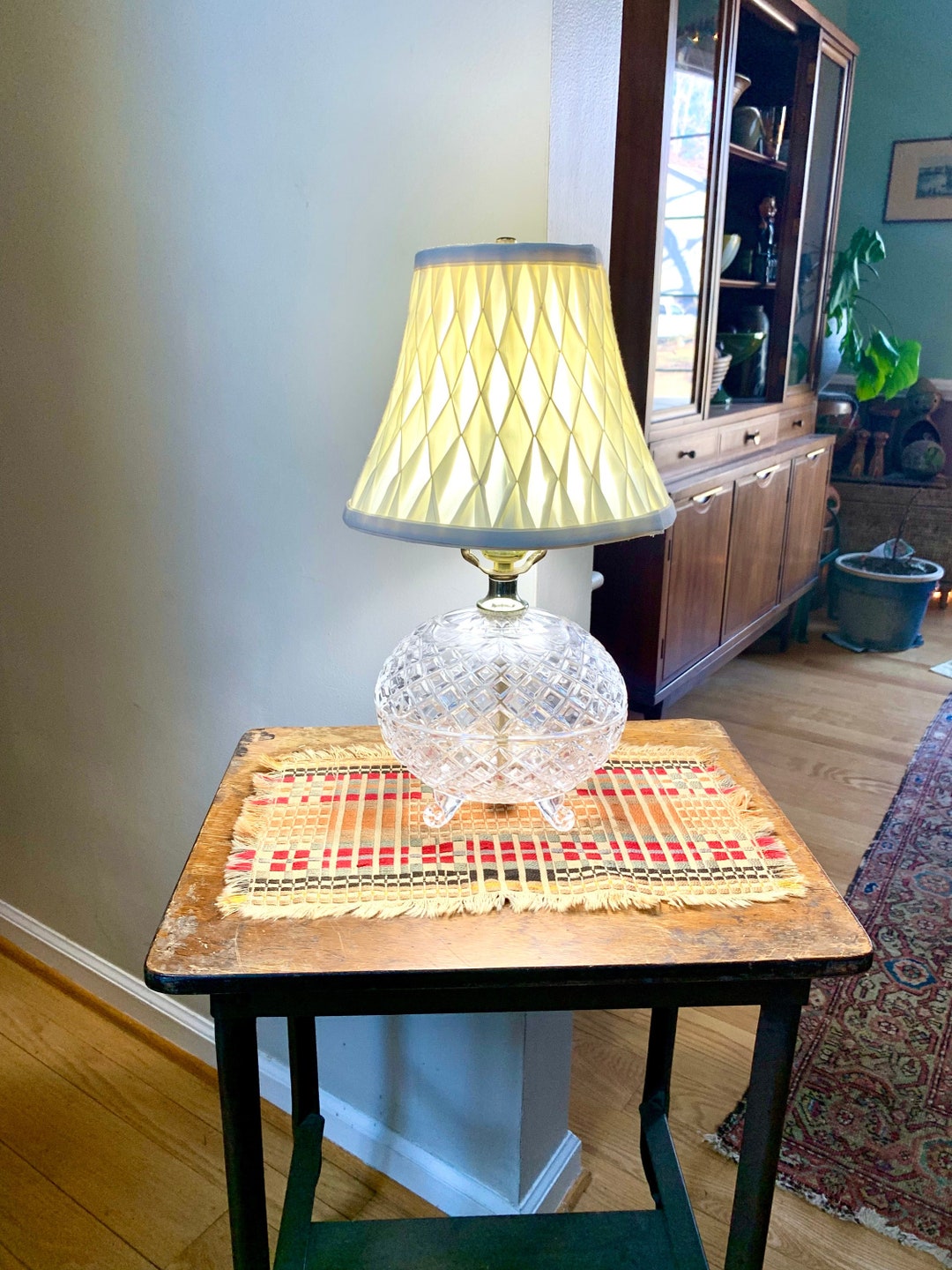 Vintage Cut Crystal Table Lamp Cut Crystal Egg Lamp Cut Glass Table