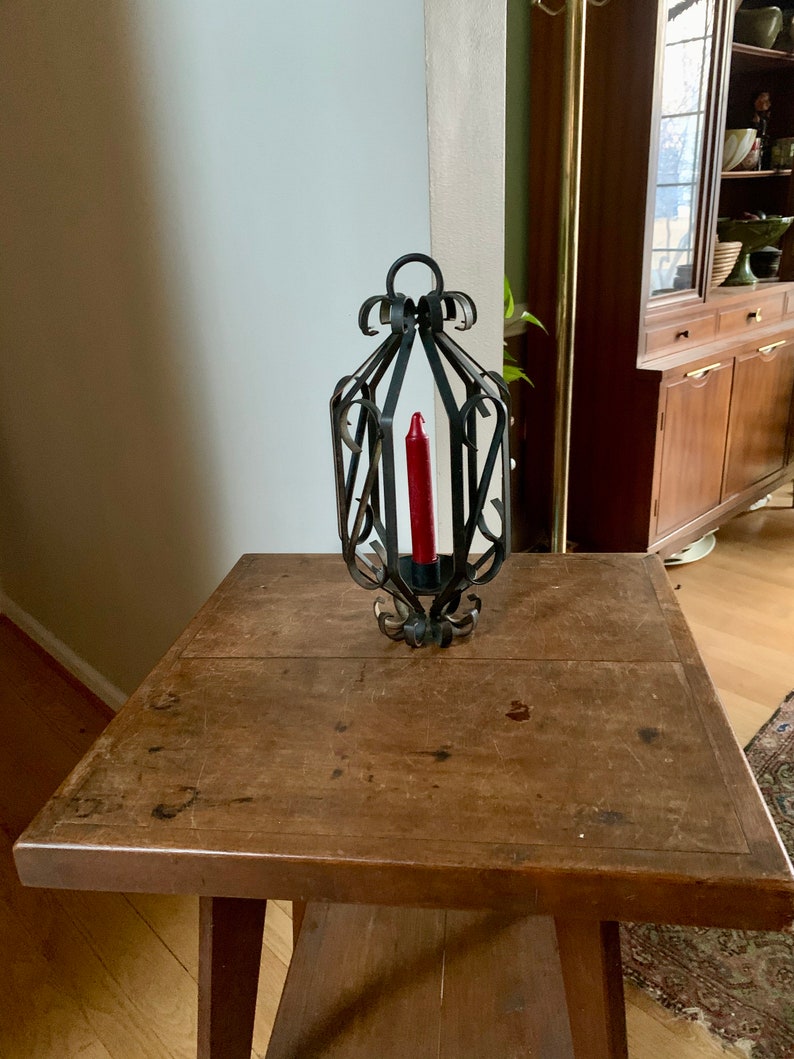 Vintage Hanging Iron Candle Holder Hanging Wrought Iron Etsy