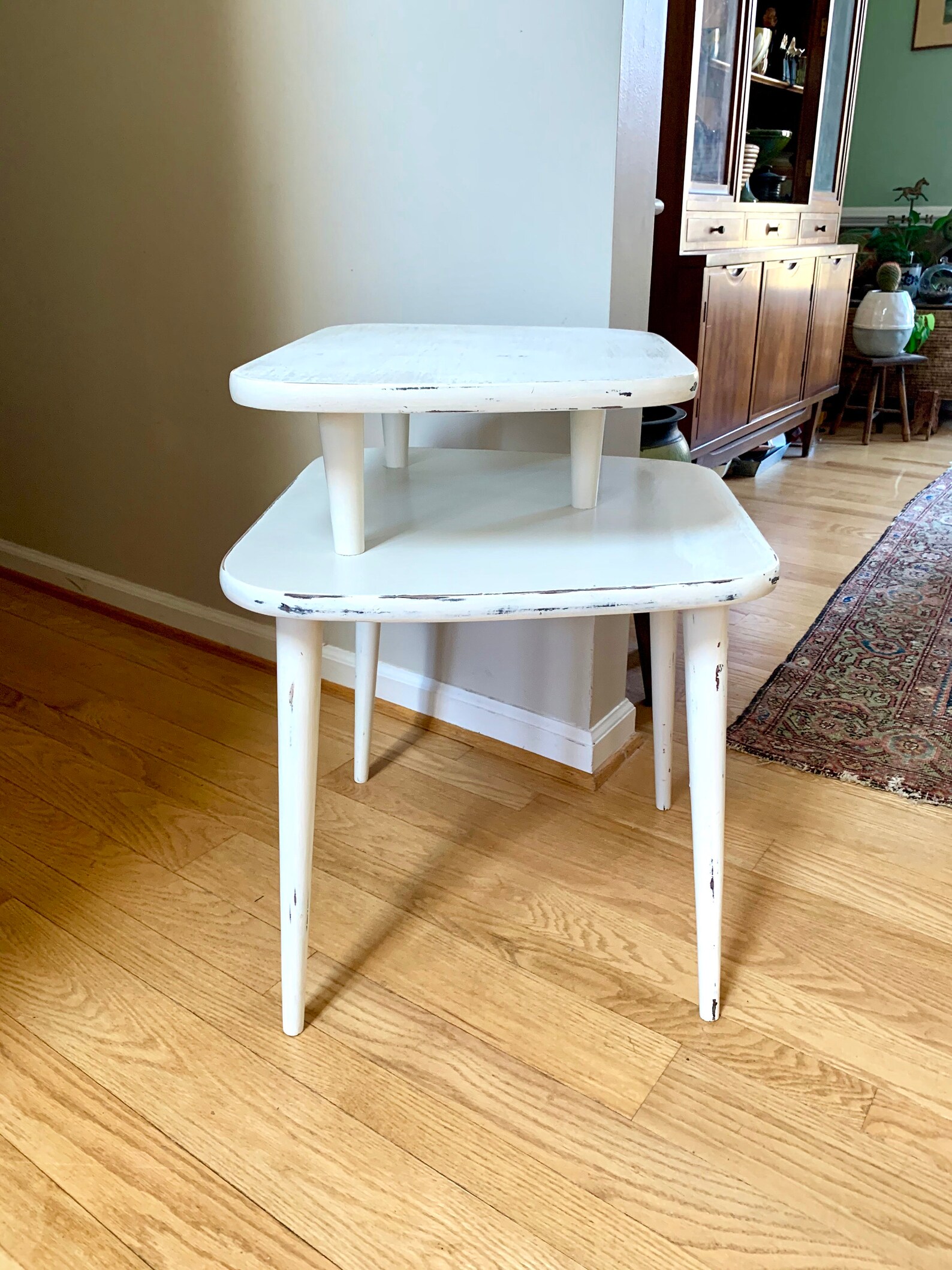 Mid Century Two Tier End Table MCM White Night Stand Etsy