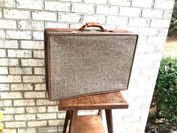 Vintage Art Supply Suitcase with Brass Hardware and Leather Exterior