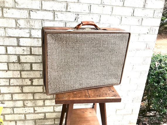 Vintage Art Supply Suitcase with Brass Hardware and Leather Exterior