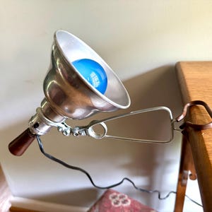 Vintage Aluminum Clamp Lamp | Wood Knob Clamp Lamp | Leviton Work Lamp | Photography Lamp | Spot lamp | Workstation Lamp
