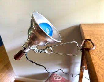 Vintage Aluminum Clamp Lamp | Wood Knob Clamp Lamp | Leviton Work Lamp | Photography Lamp | Spot lamp | Workstation Lamp