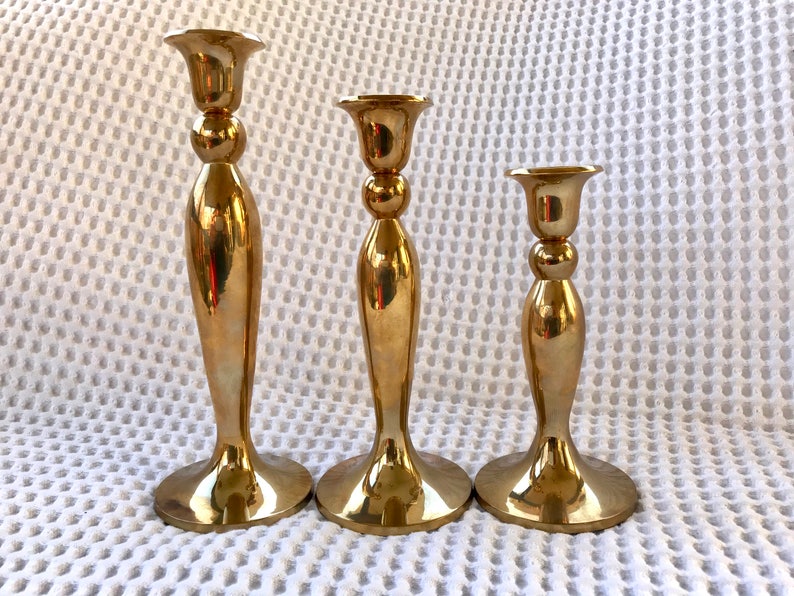 Set of 3 Solid Brass Candlestick 3 Brass Candles Sticks Etsy