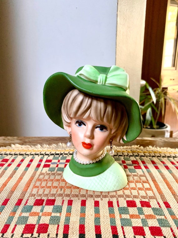 Vintage Napcoware C7494 Blonde Lady Head Vase | Green 1950's