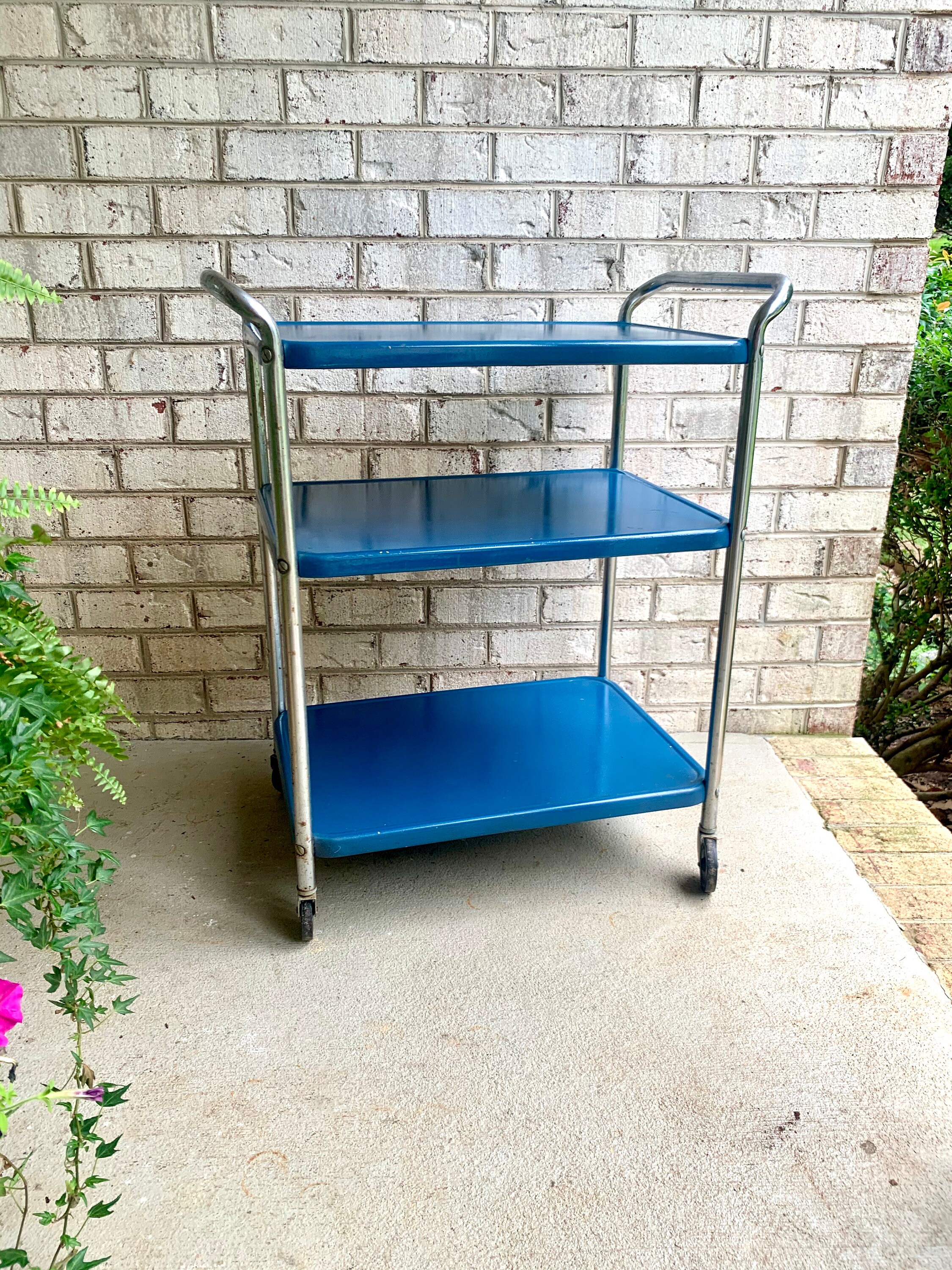 Vintage Blue Cosco Bar Cart MCM Metal Bar Cart 3 Tier Bar Etsy