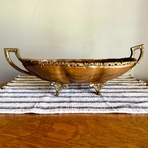 Vintage Hecho En Mexico Copper and Brass Dish | Mexican Copper Centerpiece Dish | Copper Fruit Bowl | Brass Ornate Footed Bowl