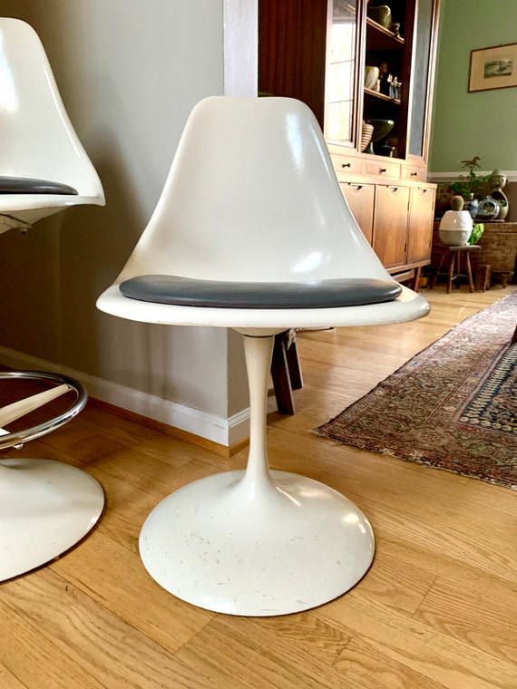 Vintage White Tulip Chair and Stool MCM White Tulip Chair and