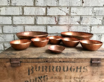 Set of Hammered Copper Bowls | Industrial Argentina Copper Bowls and Ashtray| 2 Large Copper Bowls, 5 Small Bowls and 1 Ashtray| Boho Dishes