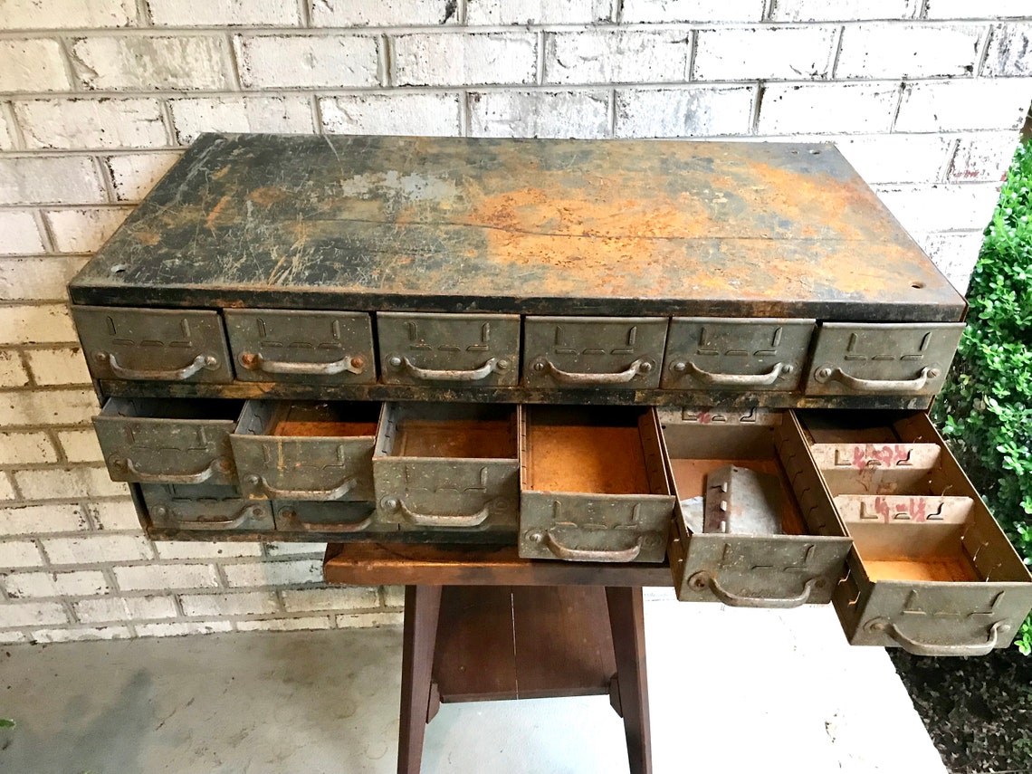 Vintage Rustic Industrial Parts Bin Equipto Metal Etsy