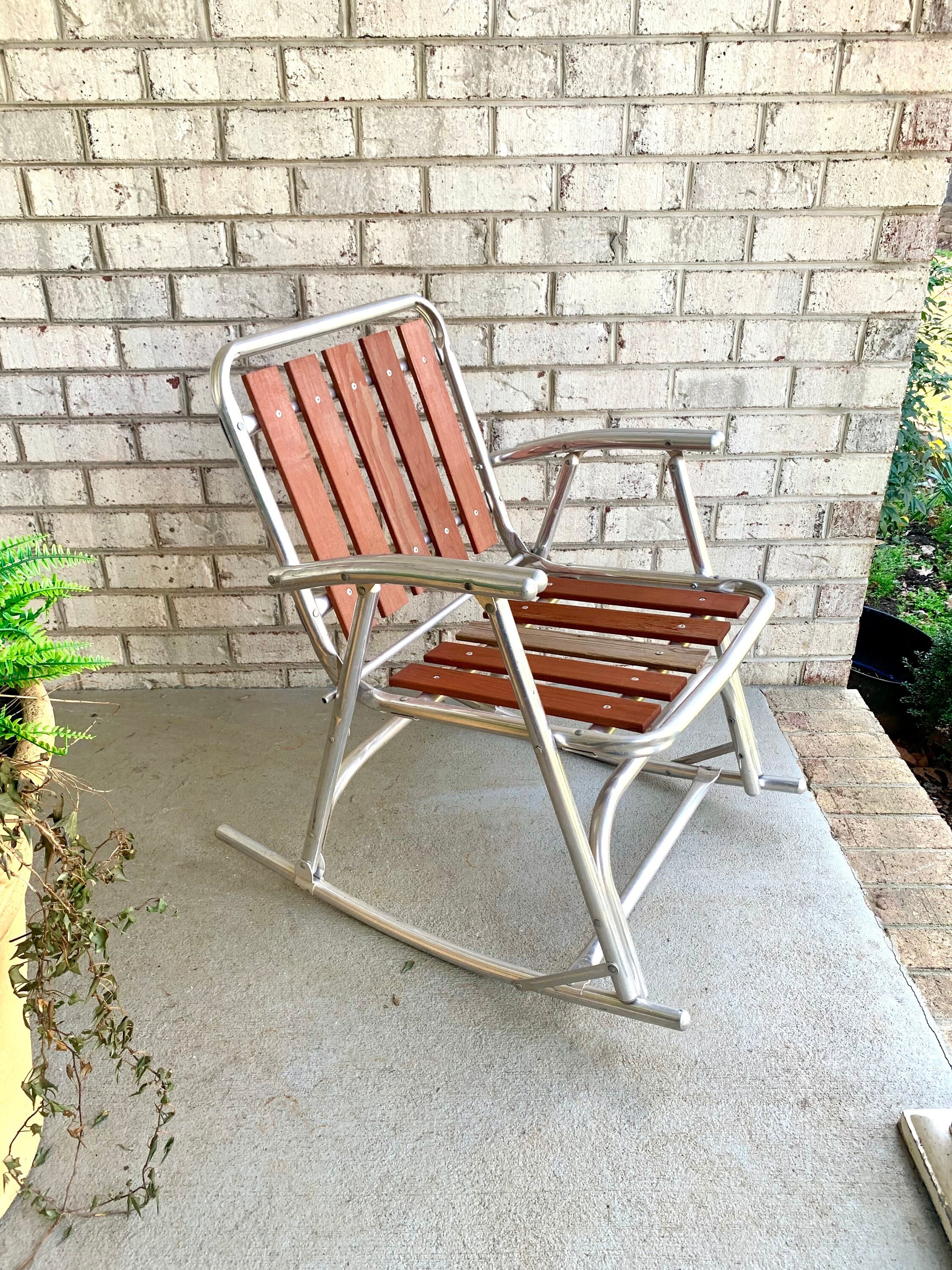 Vintage Folding Aluminum Redwood Rocking Chair Folding Aluminum Lawn Chair Aluminum Rocking Chair Redwood Rocking Chair Patio Chair