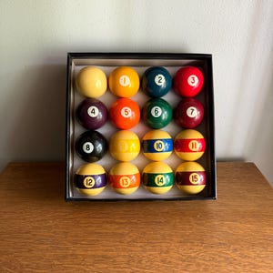 Vintage Complete Set of Broken Stripe Billiard Balls | Bakelite Pools Balls | Vintage Billiard Balls |