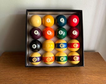 Vintage Complete Set of Broken Stripe Billiard Balls | Bakelite Pools Balls | Vintage Billiard Balls |