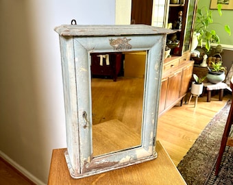 Distressed Wooden Medicine Cabinet | Antique Medicine Cabinet with Beveled Mirror | Rustic Wood Cabinet | Bathroom Cabinet | Vanity Cupboard