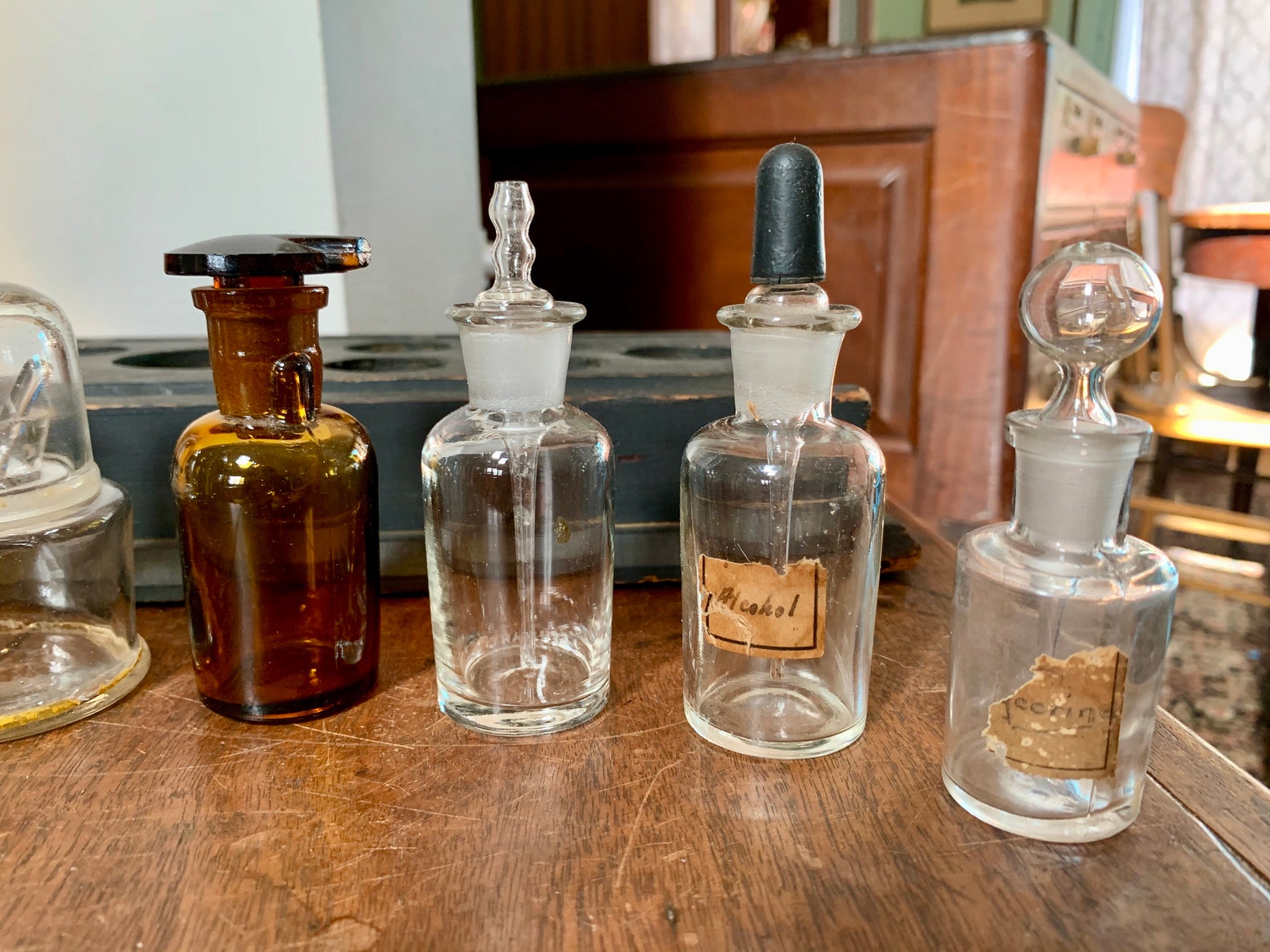 Antique Glass Medicine Bottles and Wood Tray Old Medicine Etsy
