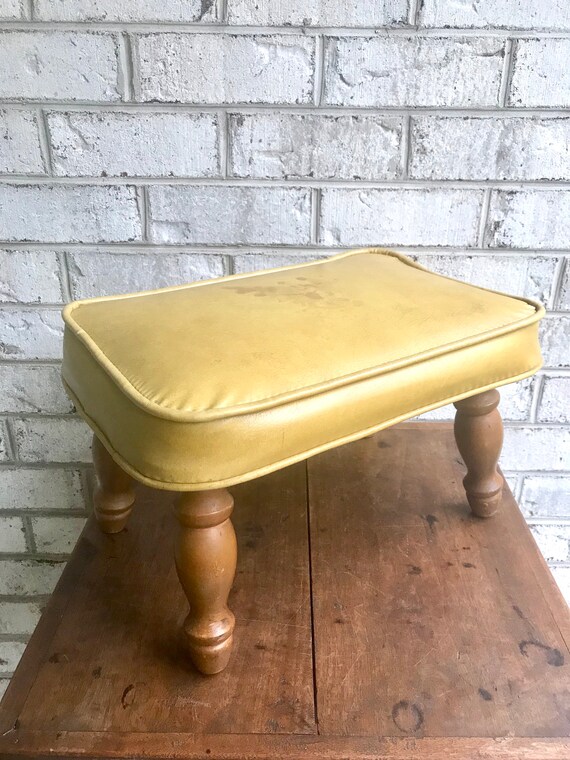 Mid Century Ottoman Retro Faux Leather Foot Stool Yellow Etsy