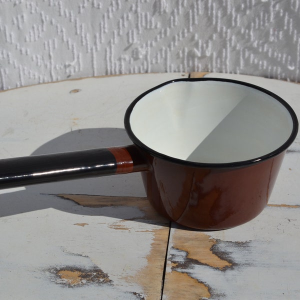 Vintage Brown Enamel Sauce Pot | Made in Poland Enamel Pot #12 | Vintage Brown Sauce Pan | Retro Camper Pan | Camping Enamel Pot |