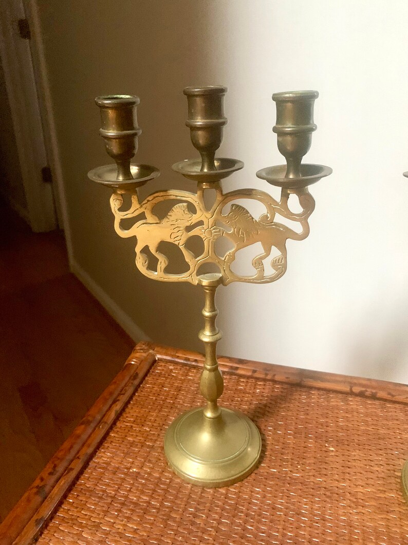 Vintage Pair of Brass Lion of Judah Candelabra Two Brass Etsy