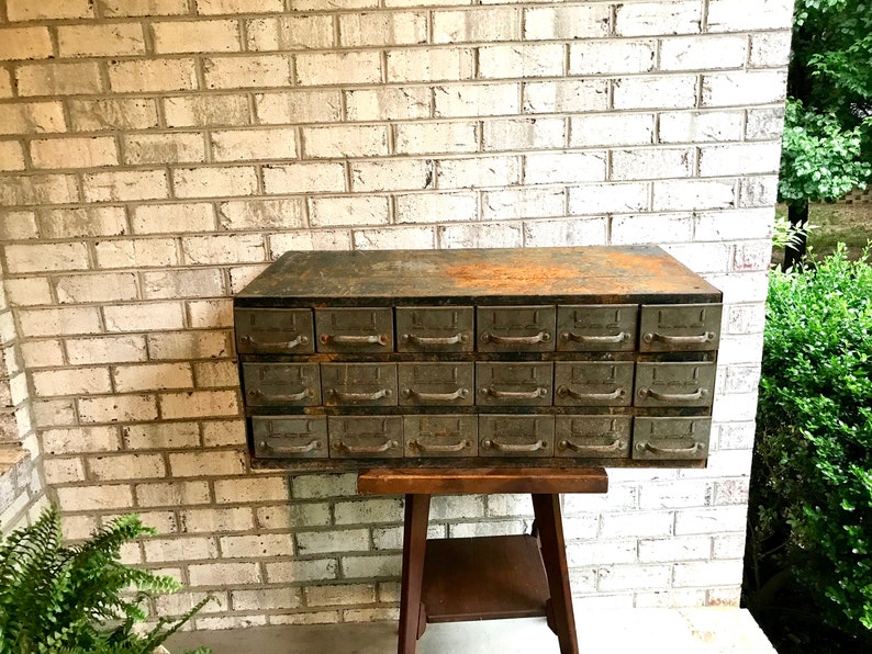 Vintage Rustic Industrial Parts Bin Cabinet Equipto Metal Etsy