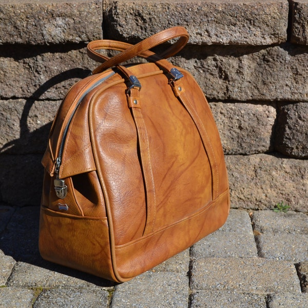 Vintage American Tourister Brown Marbled Weekender | American Tourister Triumph Hand Bag | Vintage Shoulder Bag | Brown Weekend Luggage Bag