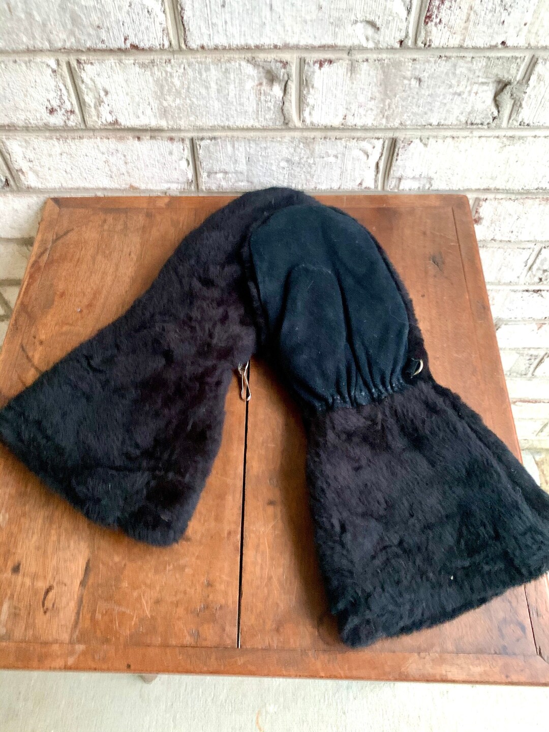 Vintage Buckskin Mittens Medium Buckskin Mittens With Wool Lining Black