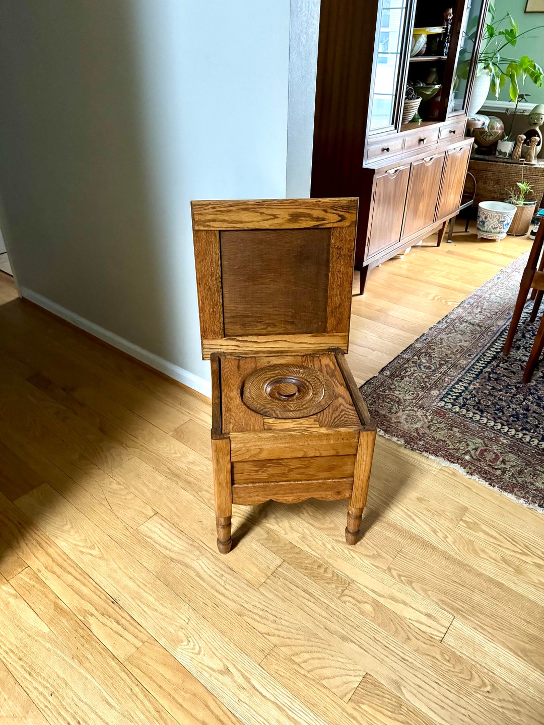 Vintage Solid Oak Commode Antique Wood Chamber Pot Complete Oak Commode ...