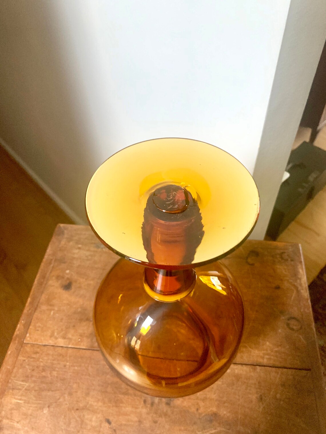 Vintage Large Amber Glass Vase Thick Blenko Glass Vase Etsy