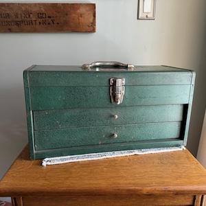Caja de herramientas vintage pesada Penncraft / Caja de herramientas Penncraft negra y roja / Caja de herramientas resistente con 3 cajones con cerradura / Caja de herramientas para maquinistas
