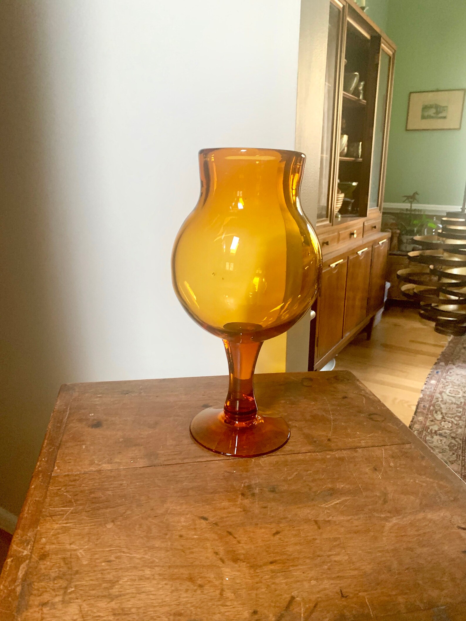 Vintage Large Amber Glass Vase Thick Blenko Glass Vase Etsy