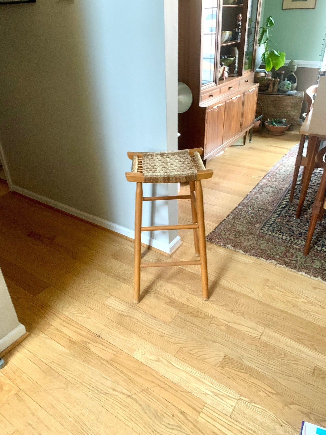 A Tall Rush Bottom Bar Stool Wooden Rush Stool French Style Wooden Stool Woven Top Bar Stool Etsy