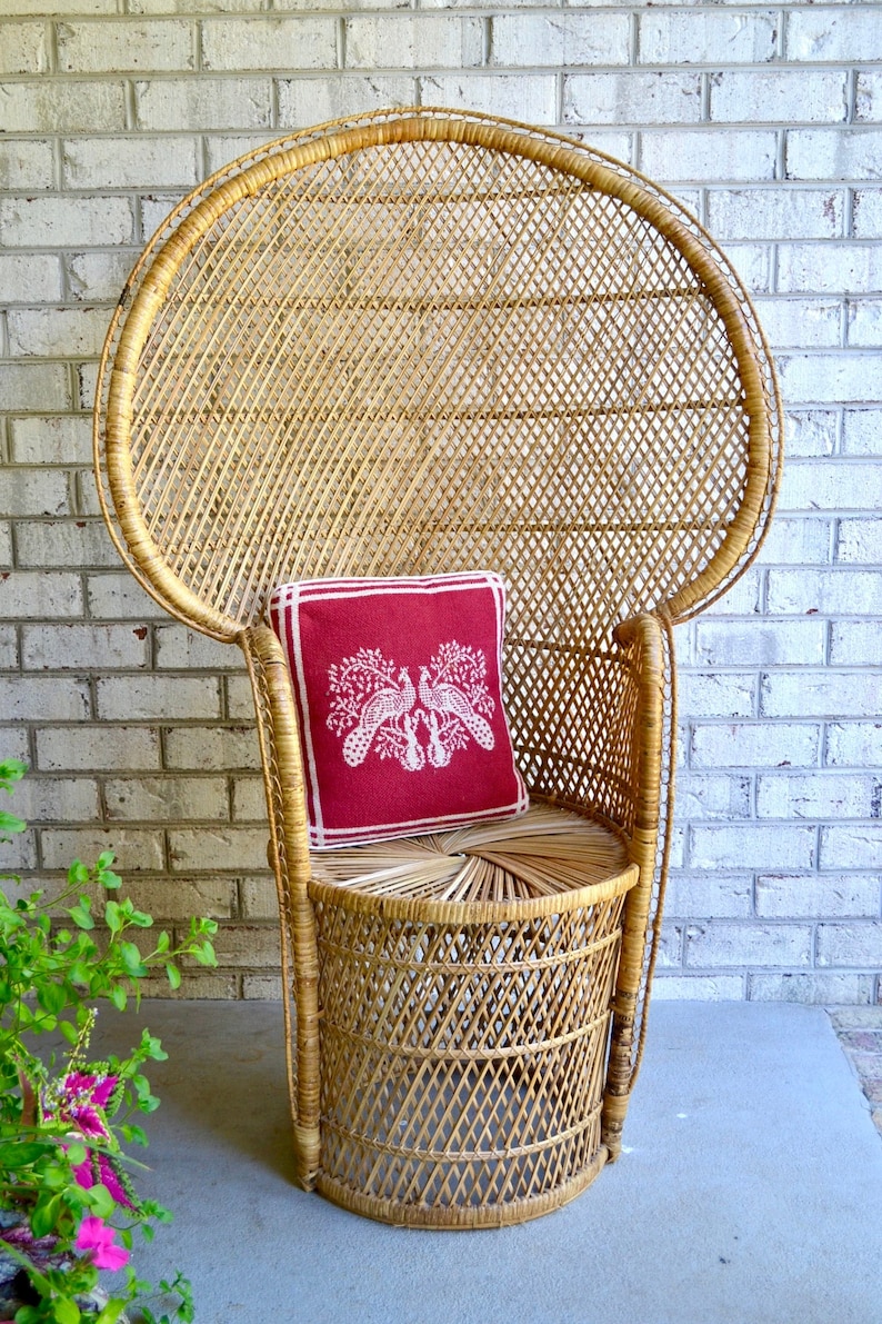 Large Vintage Wicker Peacock Chair Fan Back Rattan Chair Etsy