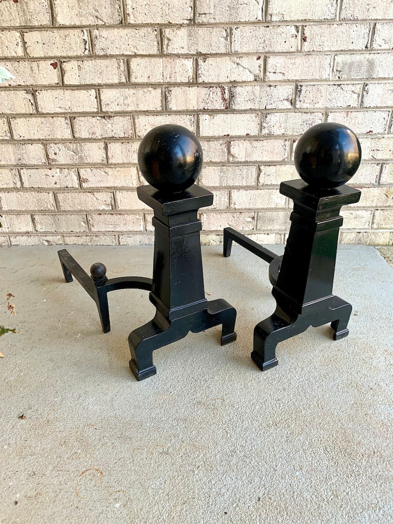 Antique Cannonball Cast Iron Andirons Large Cannonball Etsy