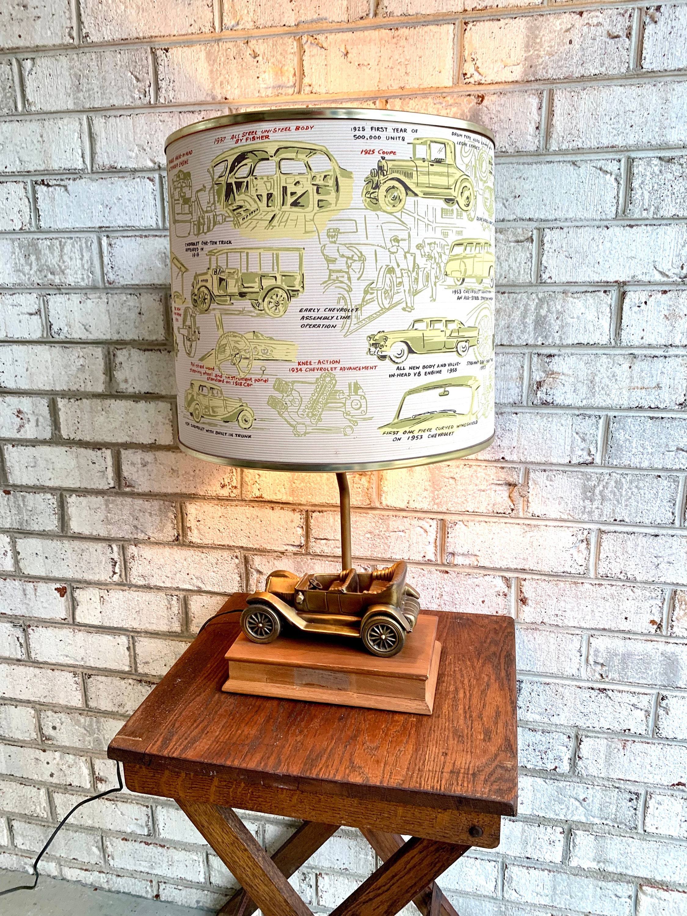 Vintage Chevrolet Dealer Lamp | Cast Metal Chevrolet Car Dealer Lamp | Corvette, Corvair, Chevy Lamp Shade | Automobile Dealership Lamp