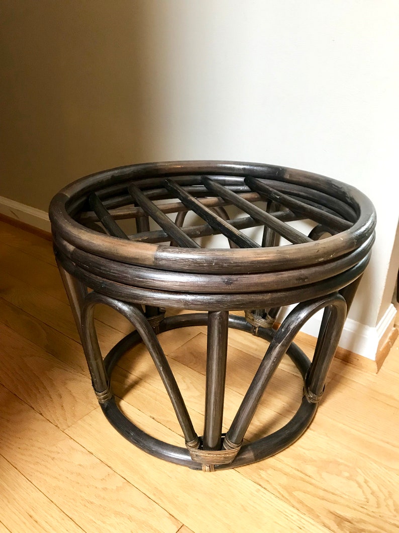 Vintage Bamboo Ottoman Bohemian Side Table Boho Rattan Image 0