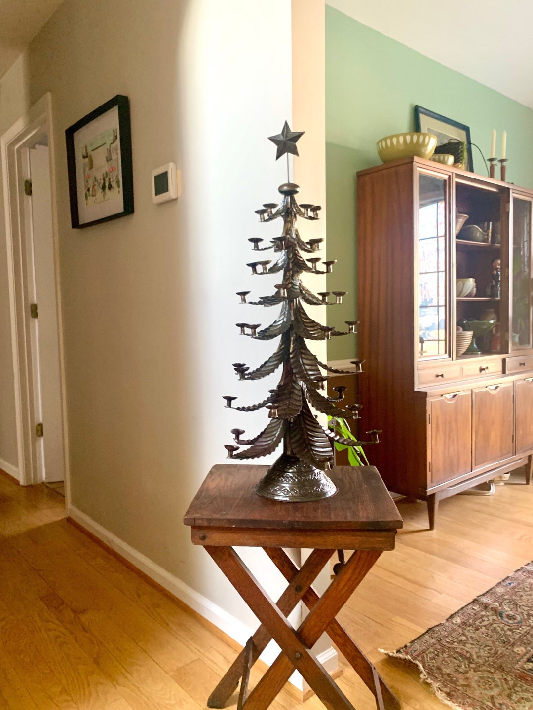 Vintage Rustic Tin Christmas Tree Candle Holder Mexican Tin Christmas Tree Metal Holiday Tree