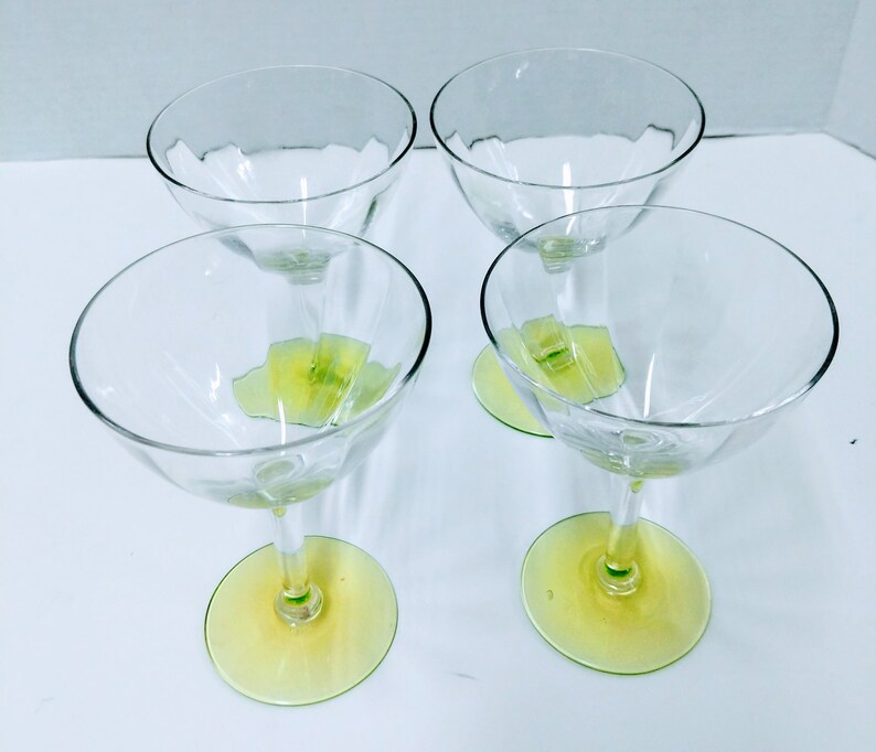 Cocktail Glass Set Martini Glass Set Green Stem Glasses Fluted Etsy